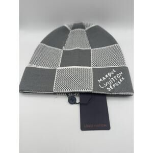 Louis Vuitton Beanie, Gray And Light Gray Checkerboard, One Size, Cashmere